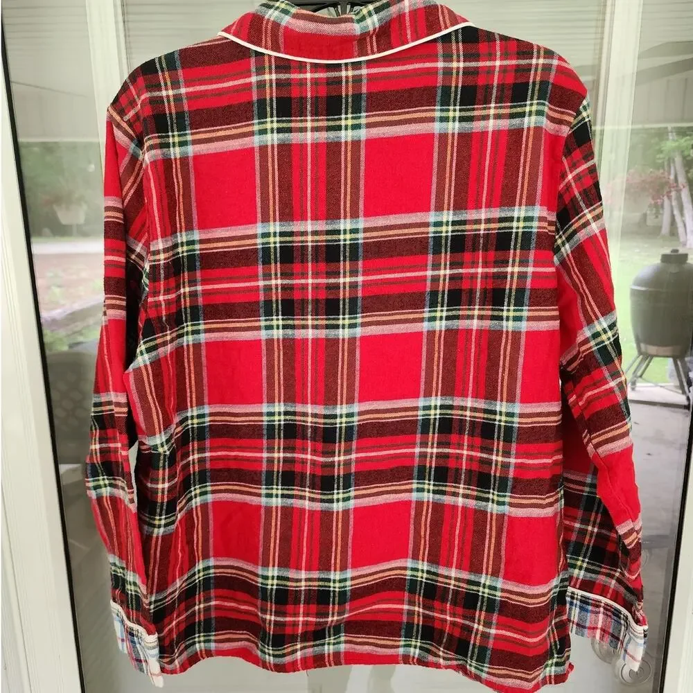 Lands' End Womens XLarge 100% Cotton Flannel Red Plaid Pajama Set Pockets